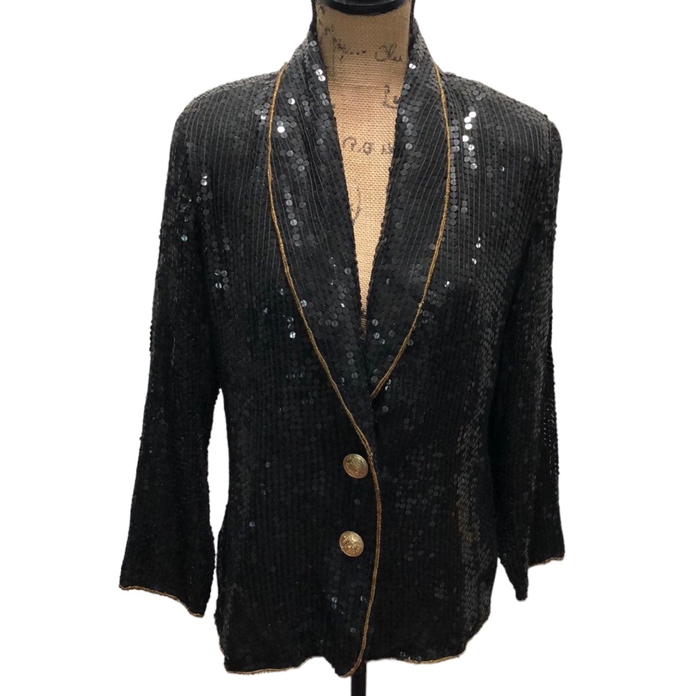 {Ivana} Silk Vintage Black Sequined Blazer